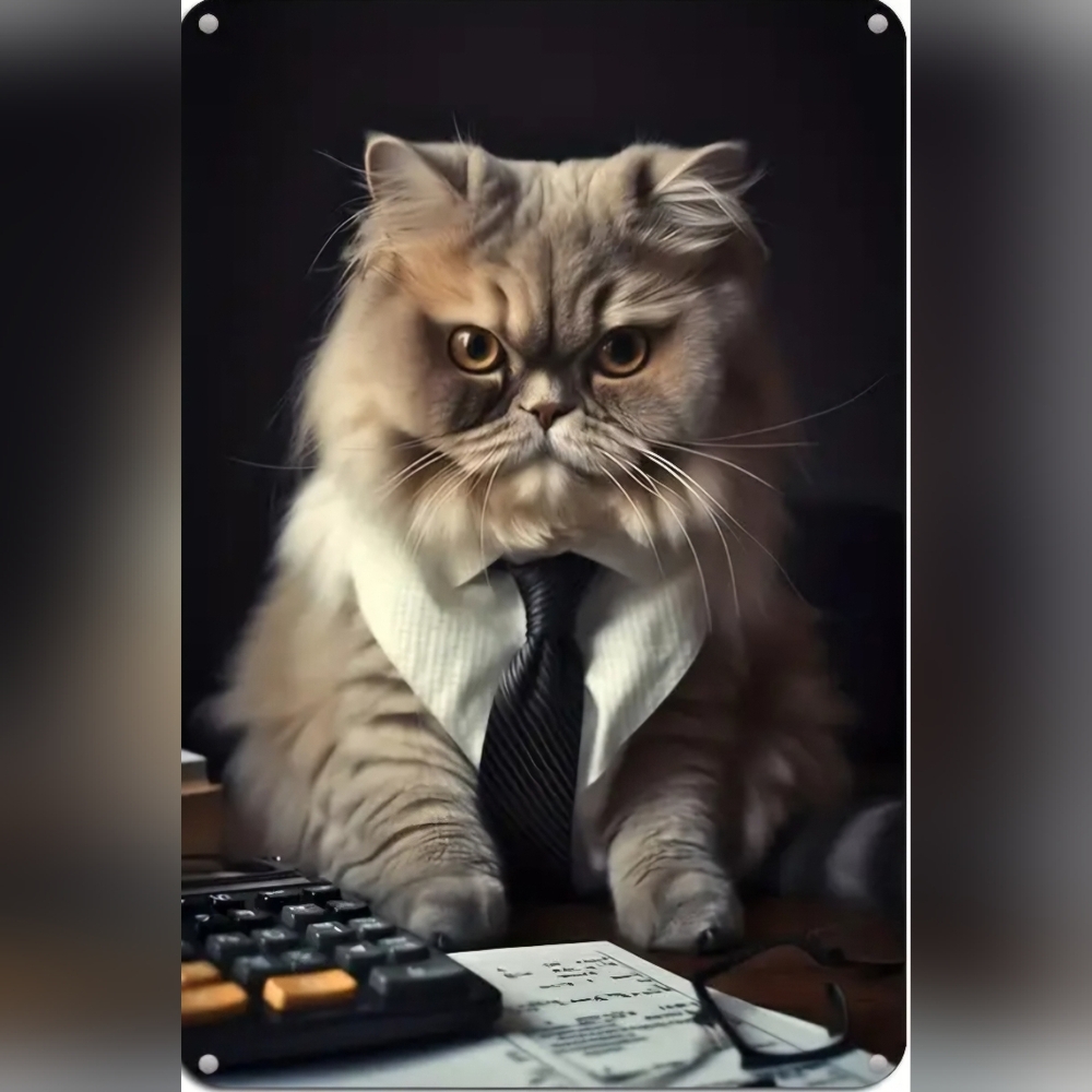 Angry Cat with Tie Aluminum Decorative Sign